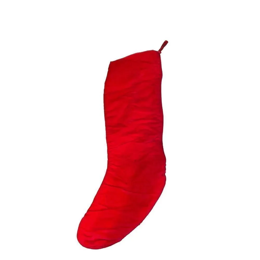 Vintage 1991 Embroidered Christmas Stocking Santa Claus and Elf by Chimney 19”